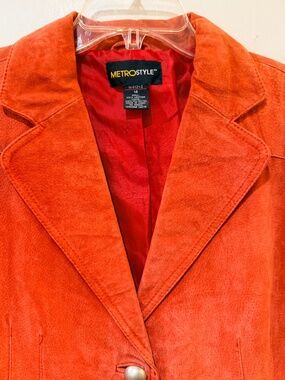 Metro Style Orange Suede Leather Jacket Women's Size 14